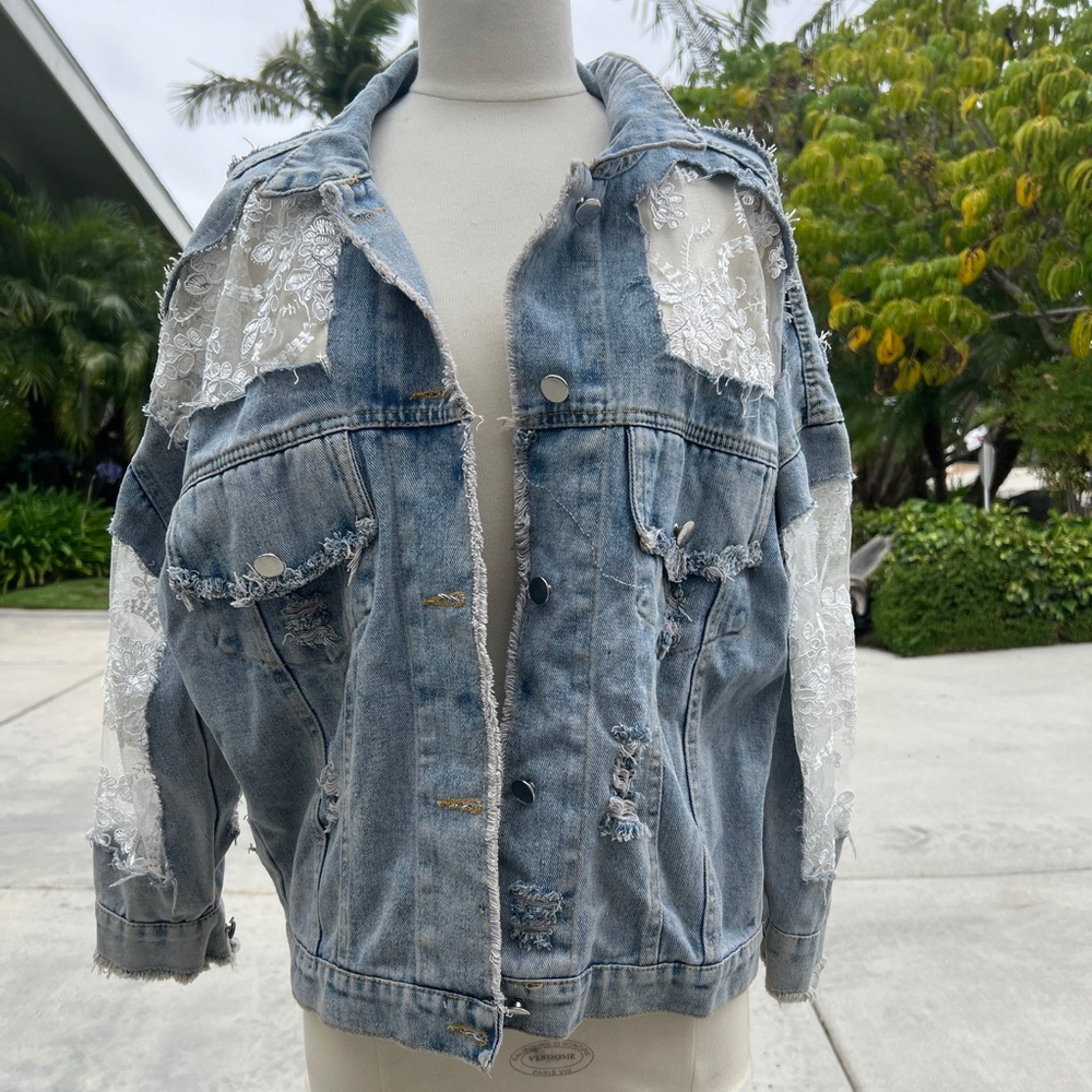 Upcycled Distressed Jean Jacket